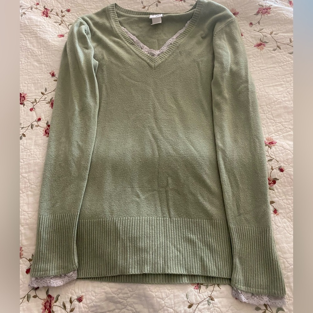 V neck Lace Trim Sweater🙈